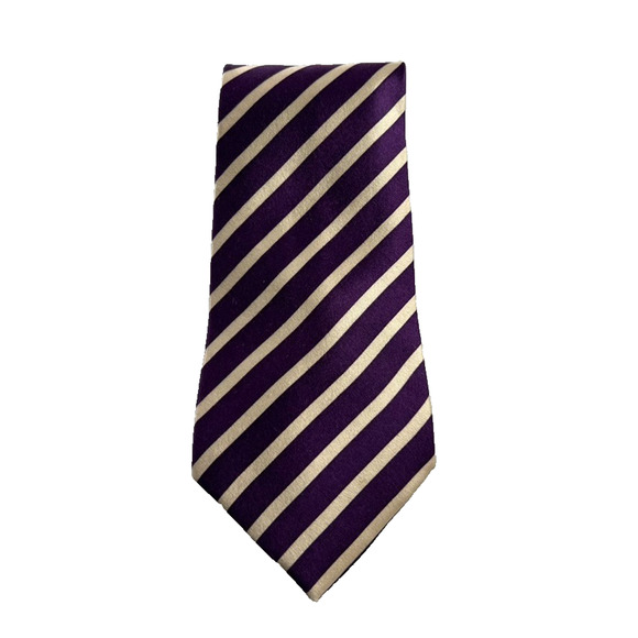 Paul Smith Designer Mens Tie Purple & White Rep Striped 100% Silk Made In Italy - Picture 1 of 8
